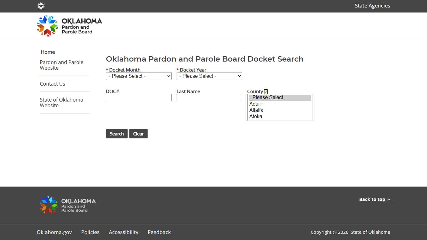 Pardon and Parole Docket Search